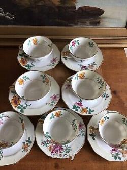 (7) Antique CHARLES AHRENFELDT Limoges France TEA CUPS SAUCERS Floral