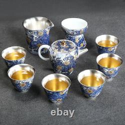 999 sterling silver tea set health care Jingdezhen porcelain tea pot pitcher cup