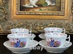 AMAZING Set Of 4 Antique Adam Buck 19th c. English Porcelain Tea Cups & Saucers