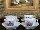 Amazing Set Of 4 Antique Adam Buck 19th C. English Porcelain Tea Cups & Saucers