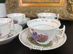 AMAZING Set Of 4 Antique Adam Buck 19th c. English Porcelain Tea Cups & Saucers