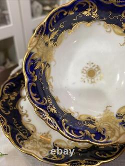 ANTIQUE 1830s Coalport tea cup saucer Adelaide shape gold gilt Cobalt Blue