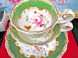 ANTIQUE 1830s Coalport tea cup & saucer trio Adelaide painted rose teacup pink