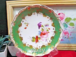 ANTIQUE 1830s Coalport tea cup & saucer trio Adelaide painted rose teacup pink