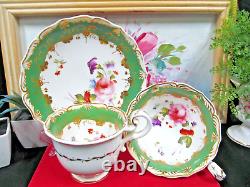 ANTIQUE 1830s Coalport tea cup & saucer trio Adelaide painted rose teacup pink