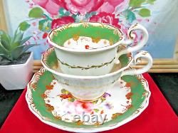 ANTIQUE 1830s Coalport tea cup & saucer trio Adelaide painted rose teacup pink