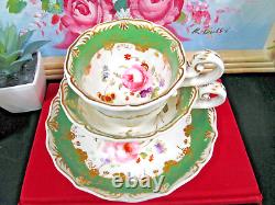 ANTIQUE 1830s Coalport tea cup & saucer trio Adelaide painted rose teacup pink