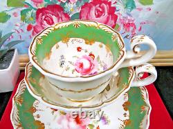 ANTIQUE 1830s Coalport tea cup & saucer trio Adelaide painted rose teacup pink