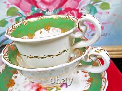 ANTIQUE 1830s Coalport tea cup & saucer trio Adelaide painted rose teacup pink