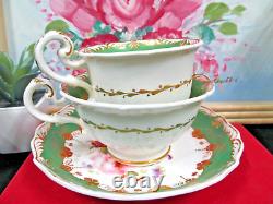 ANTIQUE 1830s Coalport tea cup & saucer trio Adelaide painted rose teacup pink