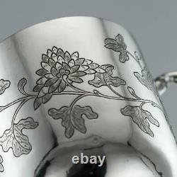 ANTIQUE 19thC CHINESE EXPORT SOLID SILVER TEA CUPS, YANG QING HE c. 1880