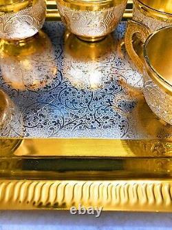 ANTIQUE Brass Complete Tea Set with 6 Cups, 6 Saucers, 1 Tea Pot, 1 Sugar Pot