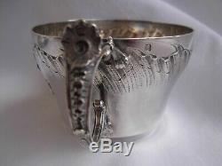 ANTIQUE FRENCH STERLING SILVER TEA CUP & SAUCER, LOUIS 15 STYLE, LATE 19th CENTURY