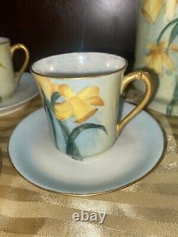 ANTIQUE HAVILAND LIMOGES CHOCOLATE COFFEE TEA SET, 6 CUPS 7 Plates HAND PAINTED