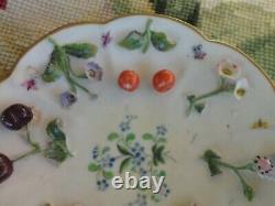 ANTIQUE MEISSEN PORCELAIN ENCRUSTED FLORAL INSECTS FRUIT TEA CUP SAUCER repaired