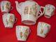 Antique Rose O'neill Kewpie Porcelain Tea Set, Teapot And 5 Cups, Very Good Cond