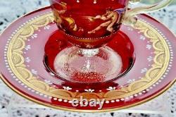 ANTIQUE SALVIATI MOSER ENAMELED CRANBERRY RUBY RED VENETIAN TEA CUP c. 1925