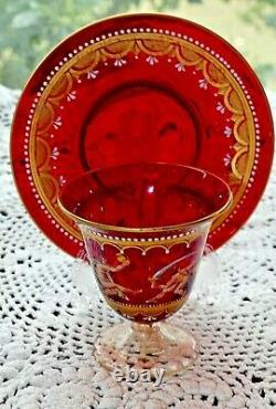 ANTIQUE SALVIATI MOSER ENAMELED CRANBERRY RUBY RED VENETIAN TEA CUP c. 1925