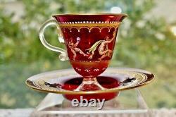 ANTIQUE SALVIATI MOSER ENAMELED CRANBERRY RUBY RED VENETIAN TEA CUP c. 1925