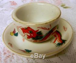 ANTIQUE WONDERFUL HAND PAINTED DRAGON Chinese Tea Cup Saucer Signed