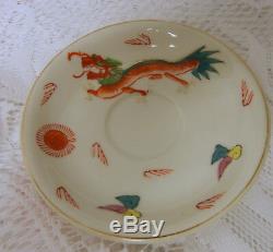 ANTIQUE WONDERFUL HAND PAINTED DRAGON Chinese Tea Cup Saucer Signed