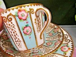 ANTIQUE early English tea cup and saucer trio 1850's Mintons teacup pink roses