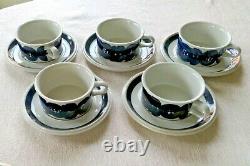 ARABIA FINLAND Ulla Procope Anemone Blue Demitasse Coffee Teacup Saucer Set of 6