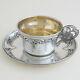 Art Nouveau Antique French Sterling Silver Tea Coffee Cup & Saucer Set Gold Gilt