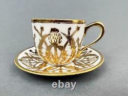 ATQ Morimura Nippon Gold Gilt Nouveau Thistle Demitasse Tea Cup Saucer Eggshell