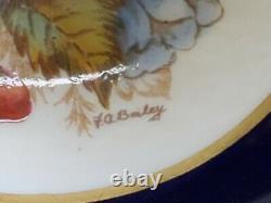 AYNSLEY Antique Teacup & Saucer Hand Painted & Signed JA BAILEY Cobalt Blue