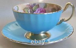 AYNSLEY CHINA CABBAGE ROSE 1031 FOOTED TEA CUP & SAUCER (Ref6432)