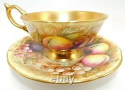 AYNSLEY England ORCHARD FRUIT GOLD TEA CUP & SAUCER N. Brunt & D. Jones
