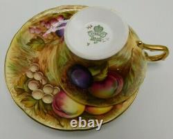 AYNSLEY England ORCHARD FRUIT GOLD TEA CUP & SAUCER N. Brunt & D. Jones