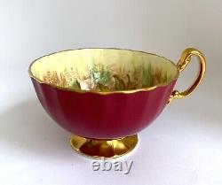 AYNSLEY FRUIT ORCHARD Tea Cup & Saucer Burgundy Red Maroon Signed D. Jones #1034