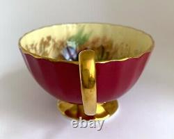 AYNSLEY FRUIT ORCHARD Tea Cup & Saucer Burgundy Red Maroon Signed D. Jones #1034