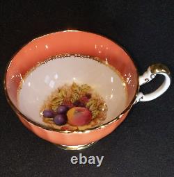 AYNSLEY FRUIT RED TEA CUP & SAUCER, Hand Painted, J. Jones, England