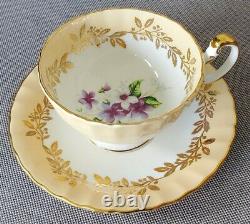 AYNSLEY Fine Bone China Vintage Antique Teacup & Saucer Set Floral Gold Leaf