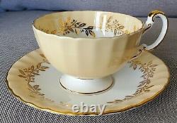 AYNSLEY Fine Bone China Vintage Antique Teacup & Saucer Set Floral Gold Leaf
