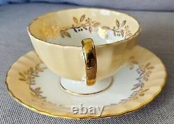 AYNSLEY Fine Bone China Vintage Antique Teacup & Saucer Set Floral Gold Leaf