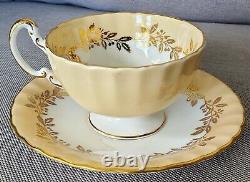 AYNSLEY Fine Bone China Vintage Antique Teacup & Saucer Set Floral Gold Leaf