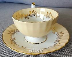 AYNSLEY Fine Bone China Vintage Antique Teacup & Saucer Set Floral Gold Leaf