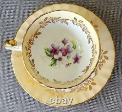 AYNSLEY Fine Bone China Vintage Antique Teacup & Saucer Set Floral Gold Leaf