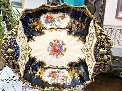 AYNSLEY Rare Aristocrat cobalt blue gold gilt floral painted bowl ornate handle