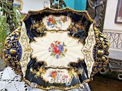 AYNSLEY Rare Aristocrat cobalt blue gold gilt floral painted bowl ornate handle