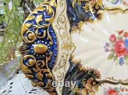 AYNSLEY Rare Aristocrat cobalt blue gold gilt floral painted bowl ornate handle