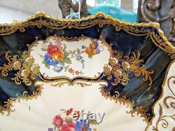 AYNSLEY Rare Aristocrat cobalt blue gold gilt floral painted bowl ornate handle