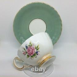 AYNSLEY Vintage Cabbage Rose Sage Green Tea Cup and Saucer Set
