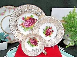 AYNSLEY tea cup and saucer trio roses gold gilt teacup cabbage rose England Oban