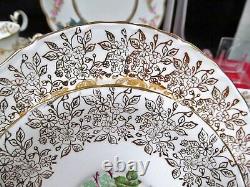 AYNSLEY tea cup and saucer trio roses gold gilt teacup cabbage rose England Oban