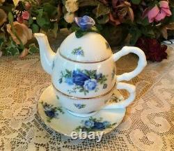 A NIB Royal Albert Moonlight Rose Stackable Teapot, Teacup & Saucer